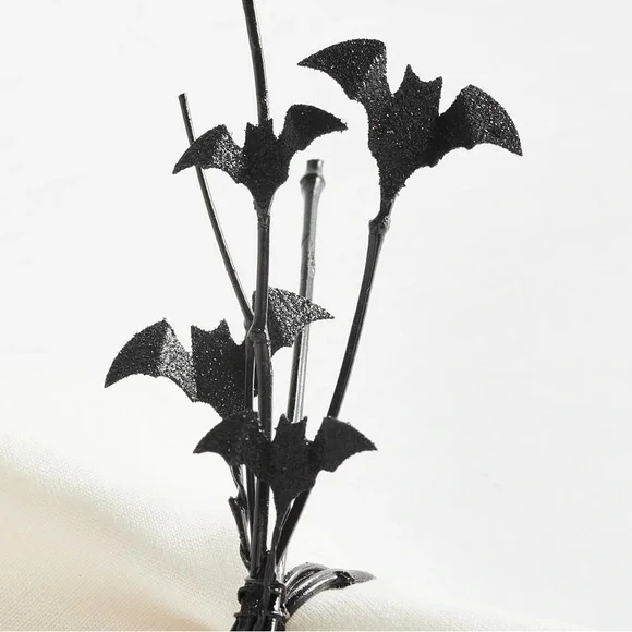 Pottery Barn Glitter Bat Handcrafted Napkin Rings Set Of